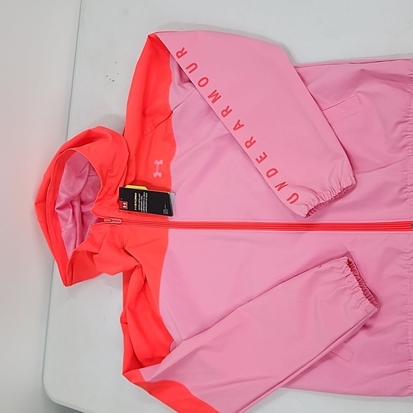 Under Armour Storm Woven Branded  Lipstick Hot  Pink Zip Jacket M - Picture 2 of 4